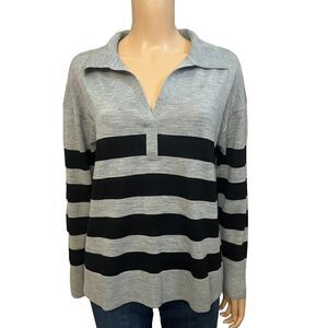 Talbots Pure Merino Wool Polo Sweater Collared Striped Lightweight